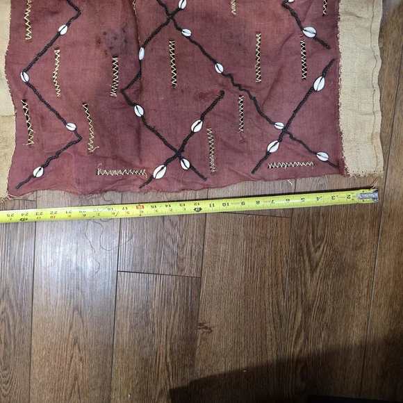 Embroidered Burgundy and Beige Table Runner Or Fabric For Project - Picture 5 of 5